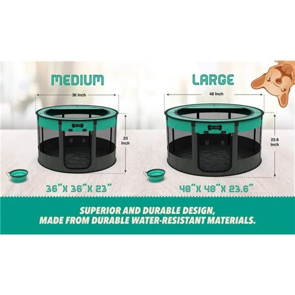 Portable Foldable Pet Playpen (Medium ( 36x36x23 inches), Aqua (Blue))